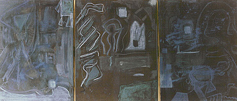 Titel: Leben, Liebe, Tod, Technik: Pigmente auf Leinwand, Format: 3x 140x105 cm