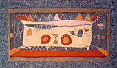 Titel: Japanische Grabmalerei I, Technik: Buntputz auf Schichtholz, Format: 110x55 cm