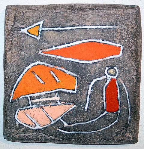 Titel: Spanisches Kriegergrab, Technik: Buntputz auf Schichtholz, Format: 10x10 cm